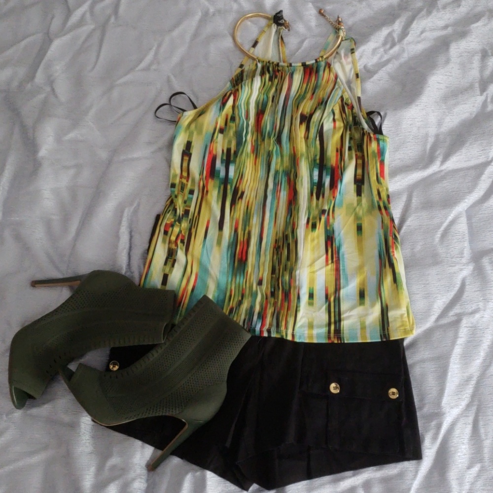Green multicolor halter shirt